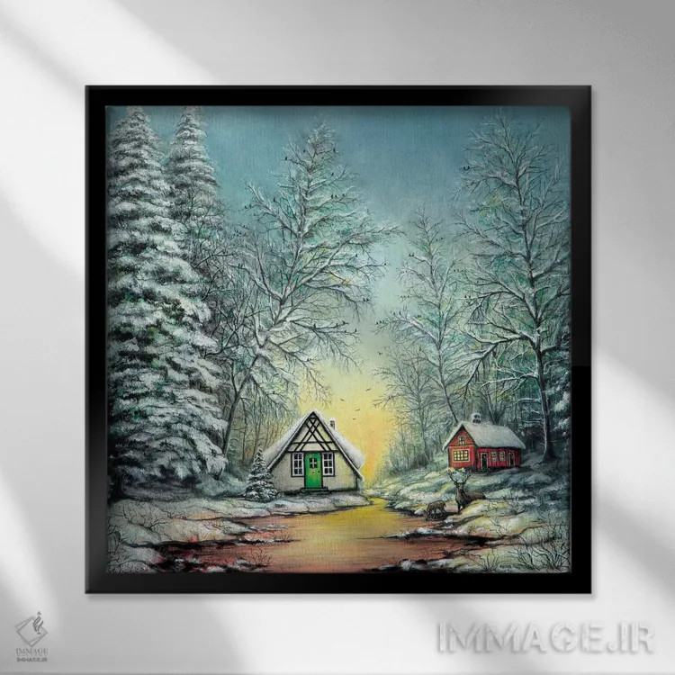 تابلو کریسمس سفید اثر کالر بای فلیکز (نام هنرمند) - نمای قابدار مشکی