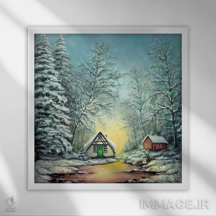 تابلو کریسمس سفید اثر کالر بای فلیکز (نام هنرمند) - نمای قابدار سفید