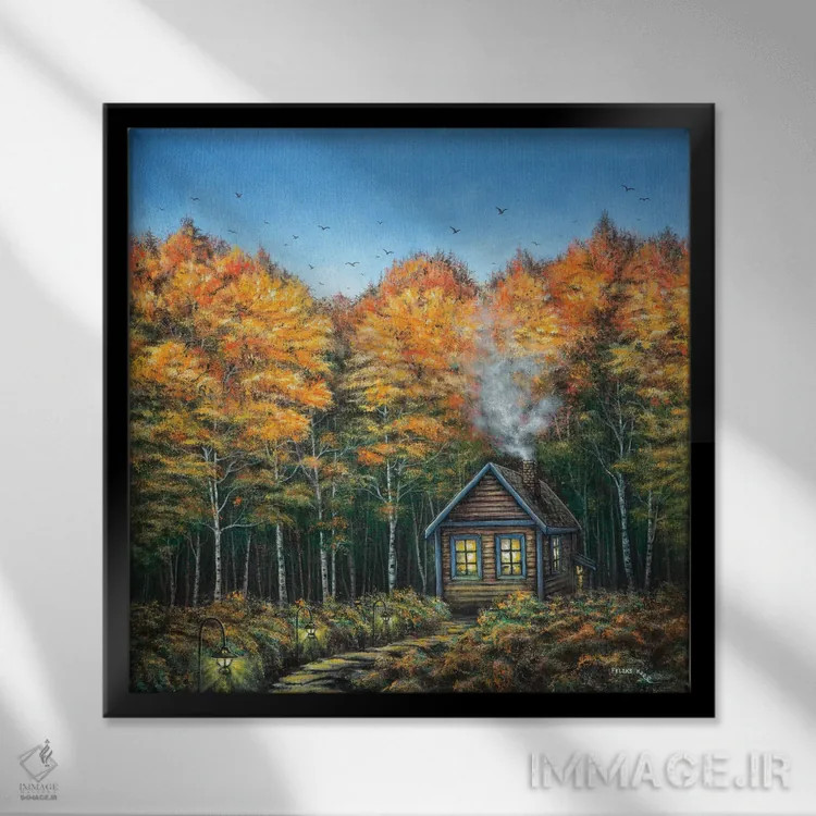 تابلو کلبهٔ پاییزی اثر کالر بای فلیکز (نام هنرمند) - نمای قابدار مشکی