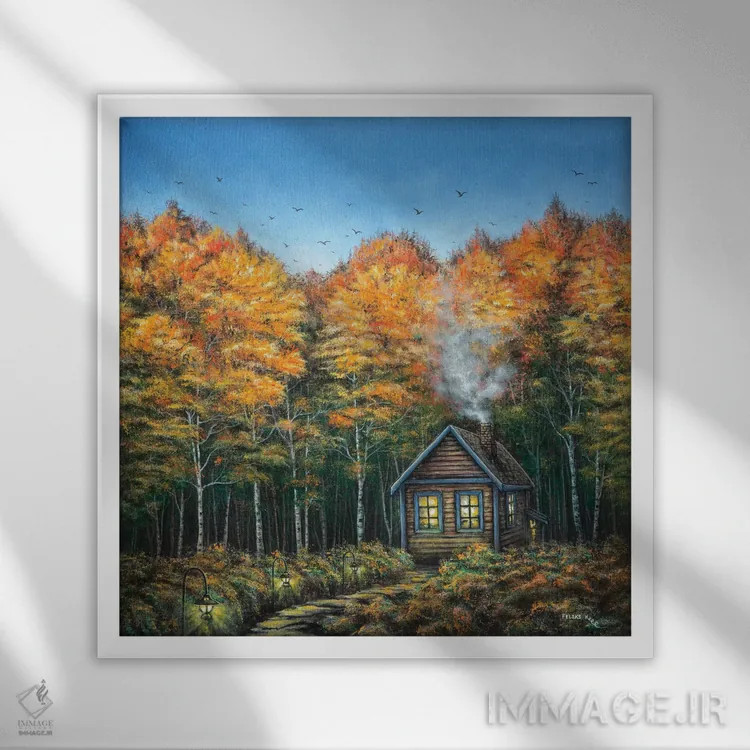 تابلو کلبهٔ پاییزی اثر کالر بای فلیکز (نام هنرمند) - نمای قابدار سفید