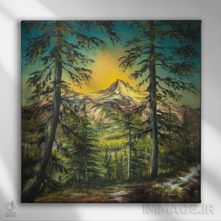 تابلو درخشش کوهستان اثر کالر بای فلیکز (نام هنرمند) - نمای روبهرو روی دیوار