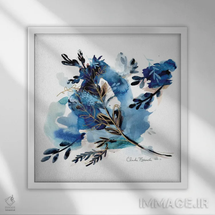 تابلو شبنم صبحگاهی نیلی اثر کلودیا بیانکی - نمای قابدار سفید