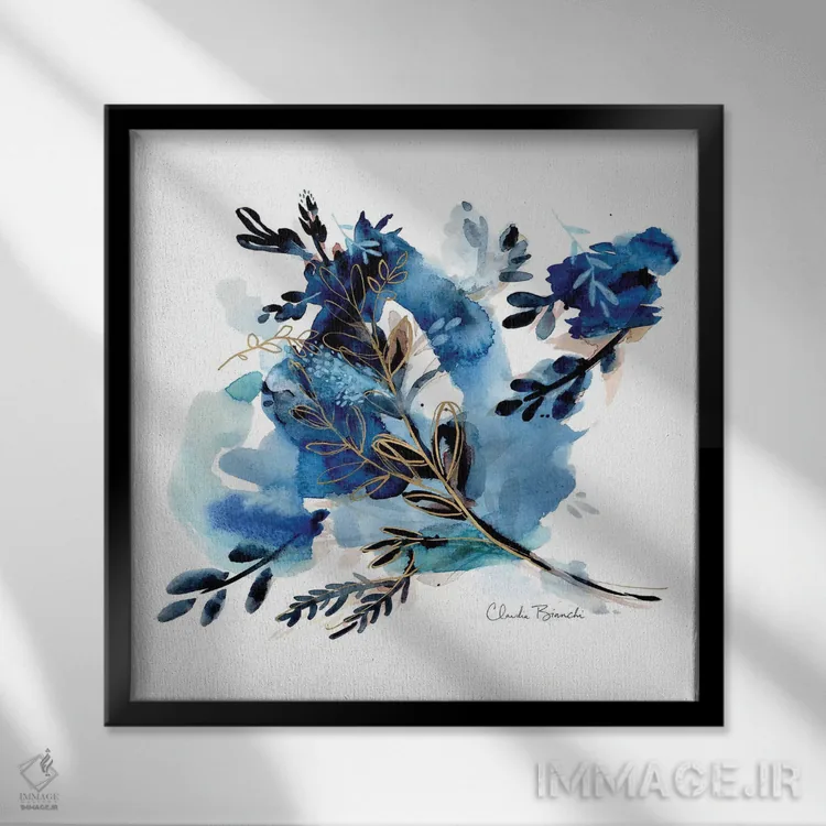 تابلو شبنم صبحگاهی نیلی اثر کلودیا بیانکی - نمای قابدار مشکی