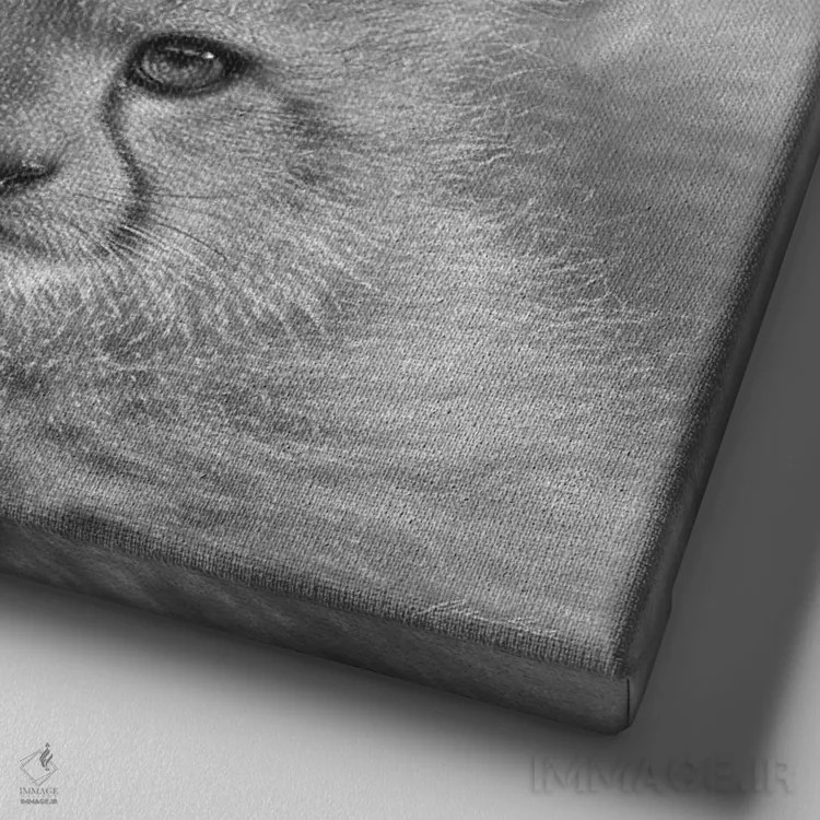 تابلو عشق مادرانه یوزپلنگ (سیاه و سفید) اثر کالین بوگل - نمای نزدیک بافت بوم