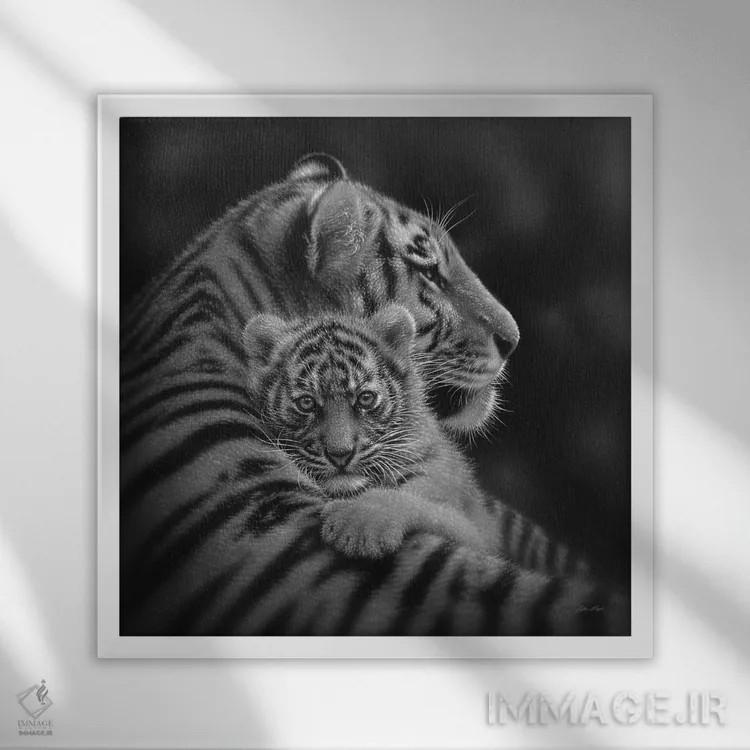 تابلو تولهببر عزیز (سیاه و سفید) اثر کالین بوگل - نمای قابدار سفید