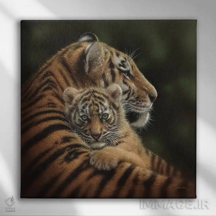 تابلو بچه ببر دوستداشتنی (مربع) اثر کالین بوگل - نمای روبهرو روی دیوار
