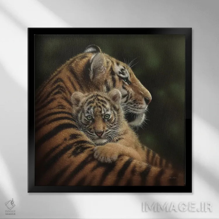 تابلو بچه ببر دوستداشتنی (مربع) اثر کالین بوگل - نمای قابدار مشکی