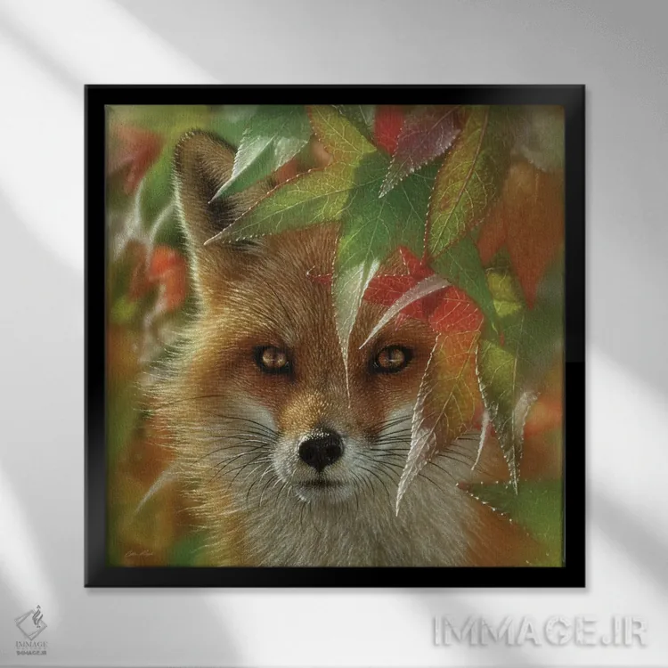 تابلو روباه قرمز پاییزی اثر کالین بوگل - نمای قابدار مشکی
