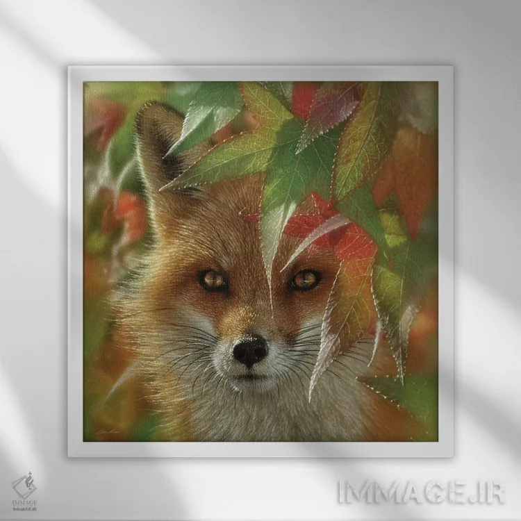 تابلو روباه قرمز پاییزی اثر کالین بوگل - نمای قابدار سفید