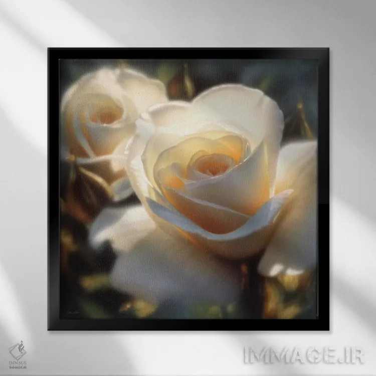 تابلو رنگهای رز سفید (مربعی) اثر کالین بوگل - نمای قابدار مشکی