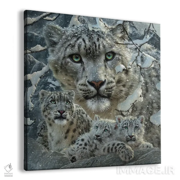 تابلو کلاژ پلنگ برفی اثر کالین بوگل - نمای پرسپکتیو محصول