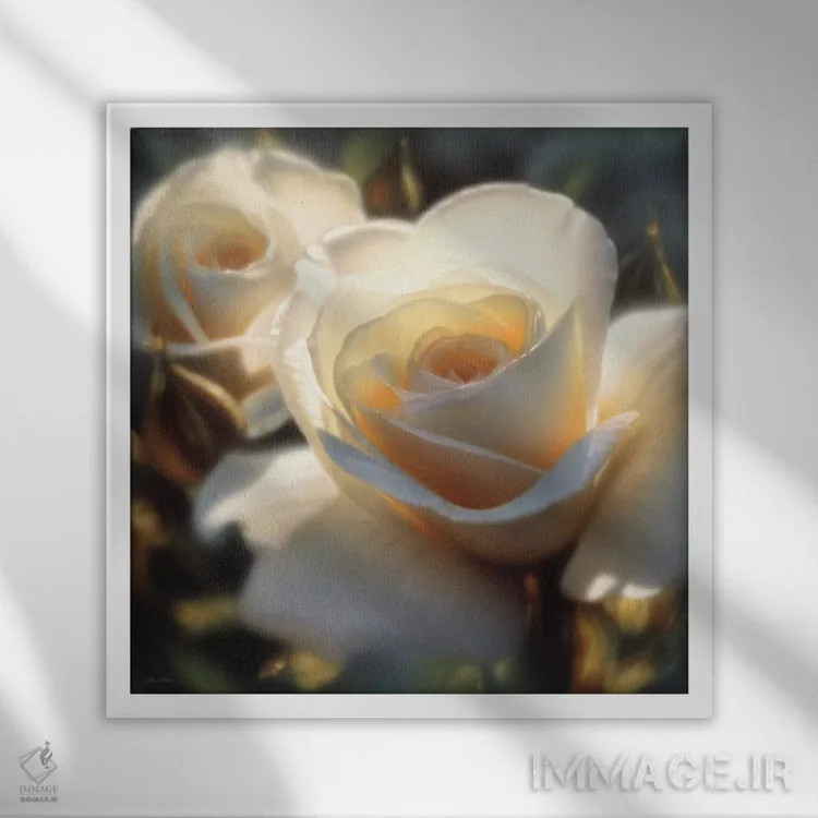 تابلو رنگهای رز سفید (مربعی) اثر کالین بوگل - نمای قابدار سفید