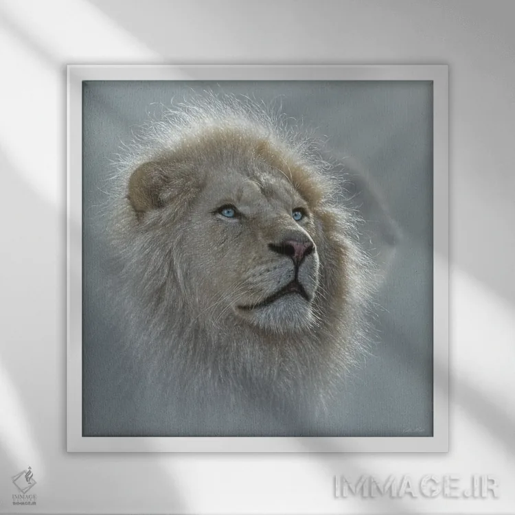 تابلو پرترهٔ شیر سفید اثر کالین بوگل - نمای قابدار سفید