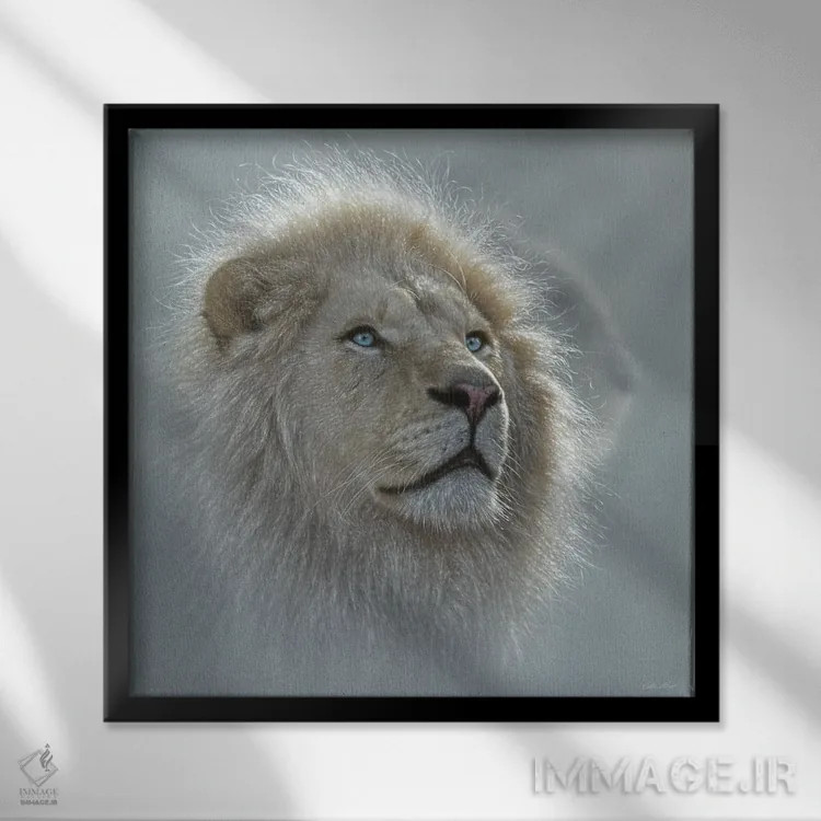 تابلو پرترهٔ شیر سفید اثر کالین بوگل - نمای قابدار مشکی