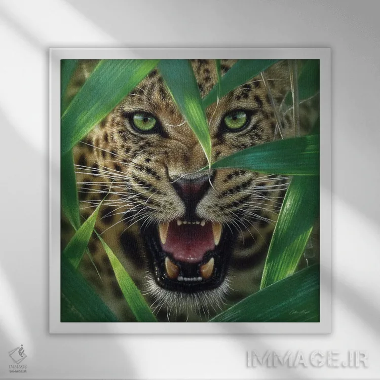 تابلو کمین جگوار (مربع) اثر کالین بوگل - نمای قابدار سفید