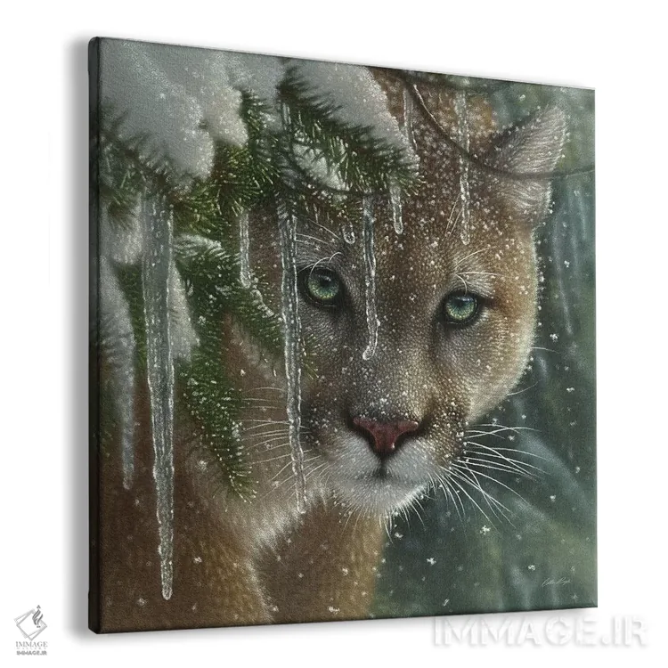 تابلو پوما یخزده (مربع) اثر کالین بوگل - نمای پرسپکتیو محصول