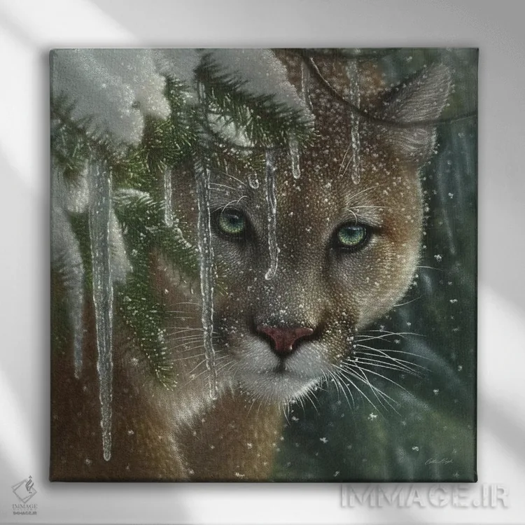 تابلو پوما یخزده (مربع) اثر کالین بوگل - نمای روبهرو روی دیوار