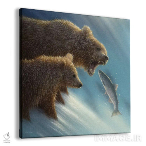 تابلو درس ماهیگیری خرس قهوهای (مربع) اثر کالین بوگل - نمای پرسپکتیو محصول