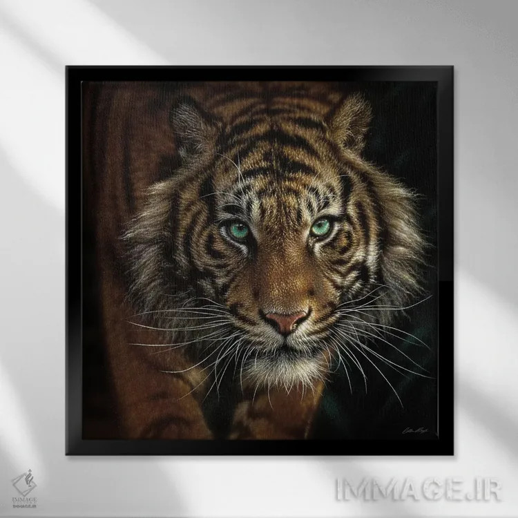 تابلو چشم ببر (مربع) اثر کالین بوگل - نمای قابدار مشکی