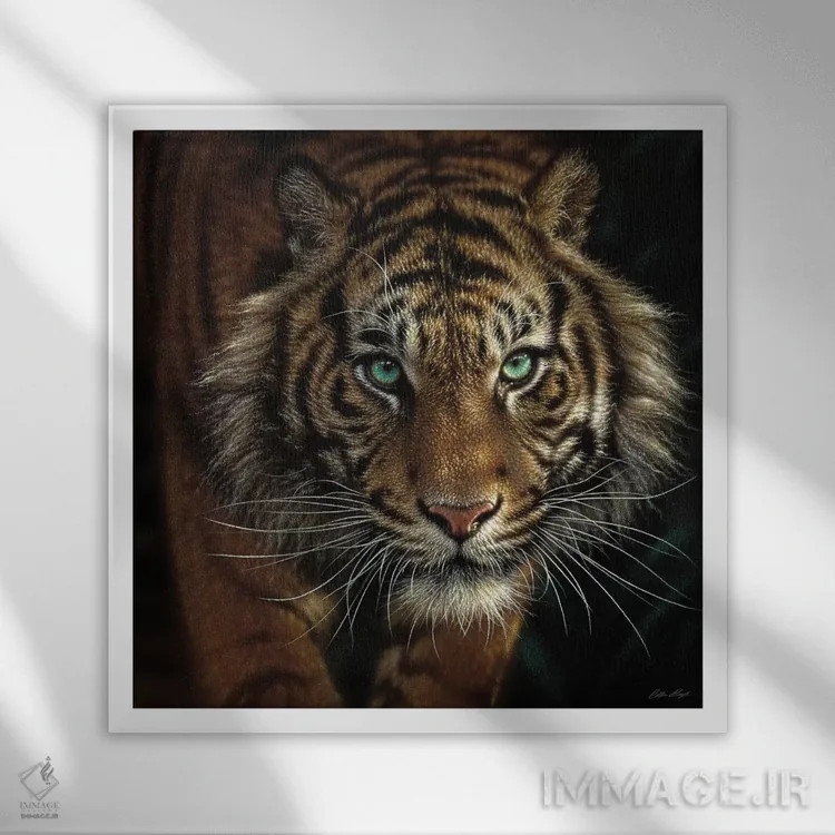 تابلو چشم ببر (مربع) اثر کالین بوگل - نمای قابدار سفید