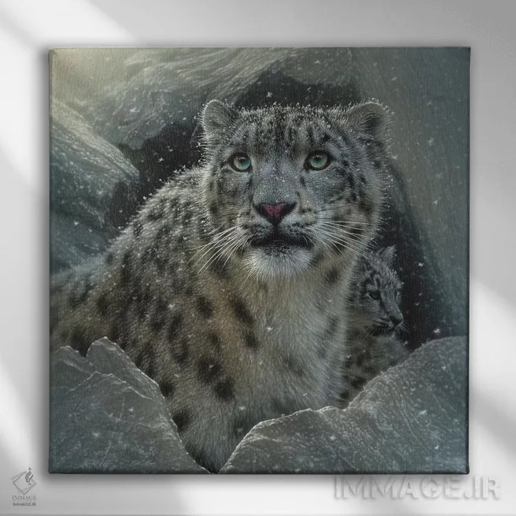 تابلو قلعهٔ پلنگ برفی (مربع) اثر کالین بوگل - نمای روبهرو روی دیوار