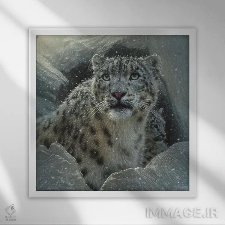 تابلو قلعهٔ پلنگ برفی (مربع) اثر کالین بوگل - نمای قابدار سفید