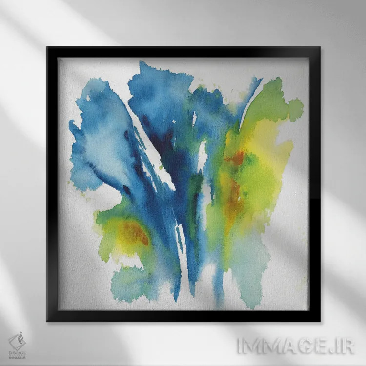 تابلو گل نئونی آبی اثر جویس کومبز - نمای قابدار مشکی