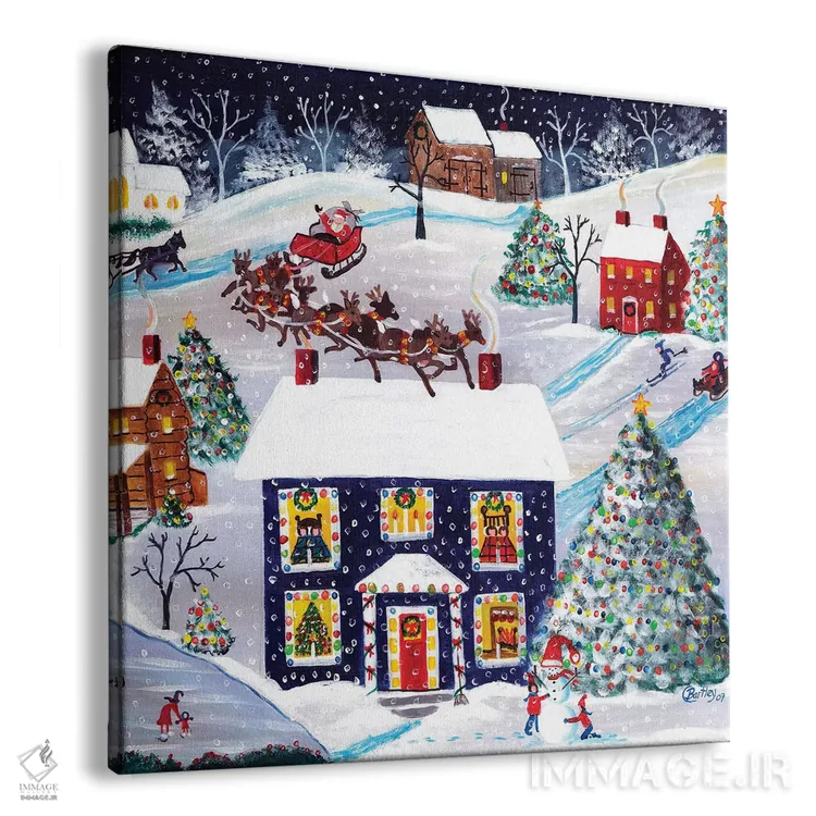 تابلو بابانوئل و گوزنهای شمالی در شب کریسمس (شریل بارتلی) اثر شریل بارتلی - نمای پرسپکتیو محصول