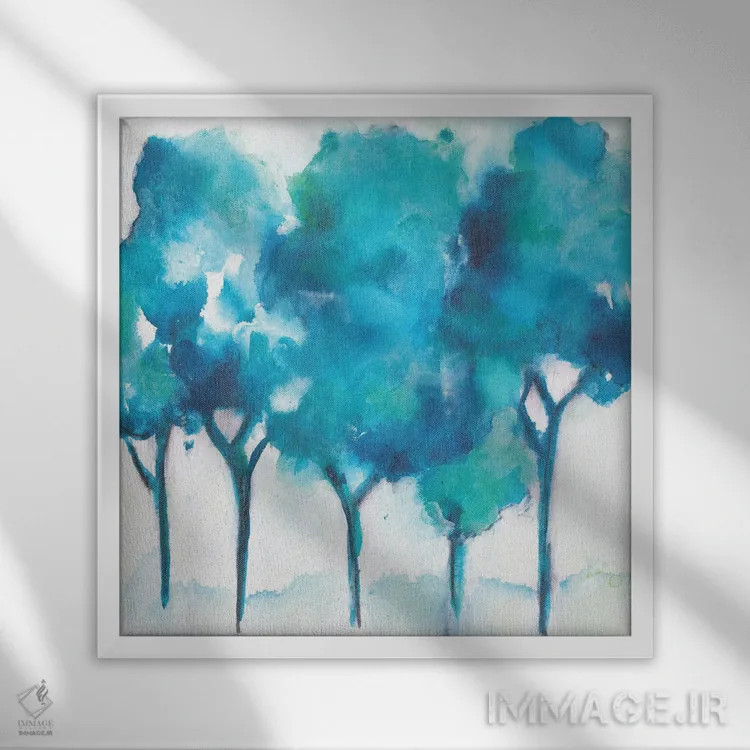 تابلو جنگل فیروزهای اثر جویس کومبز - نمای قابدار سفید