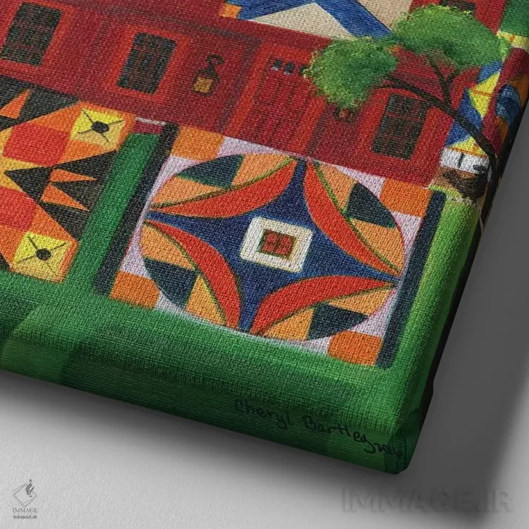 تابلو لحافهای رنگارنگ مامان اثر شریل بارتلی - نمای نزدیک بافت بوم