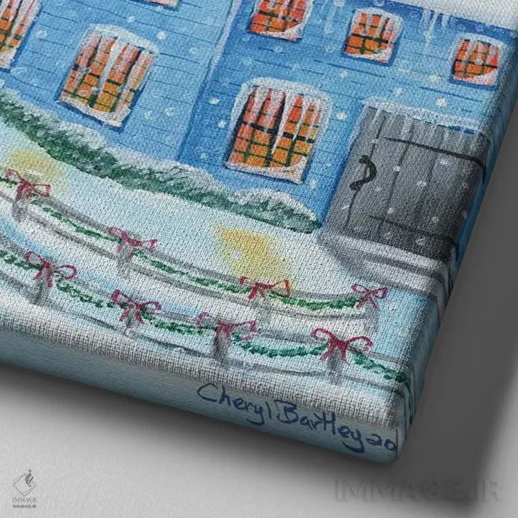 تابلو اسکیت روی یخ کنار مزرعه قدیمی اثر شریل بارتلی - نمای نزدیک بافت بوم