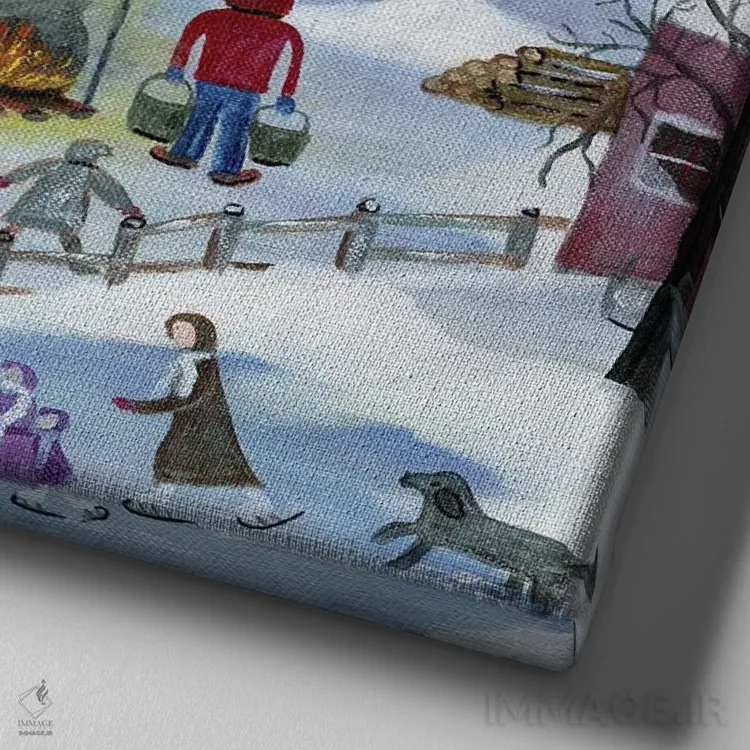 تابلو سازندگان شربت افرا و اسکیتبازان برفی اثر شریل بارتلی - نمای نزدیک بافت بوم