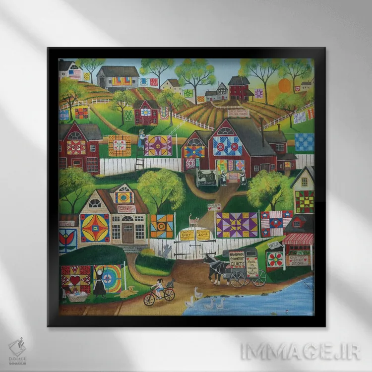 تابلو پناهگاه دوخت لحاف اثر شریل بارتلی - نمای قابدار مشکی