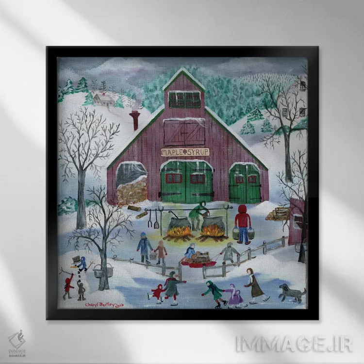 تابلو سازندگان شربت افرا و اسکیتبازان برفی اثر شریل بارتلی - نمای قابدار مشکی