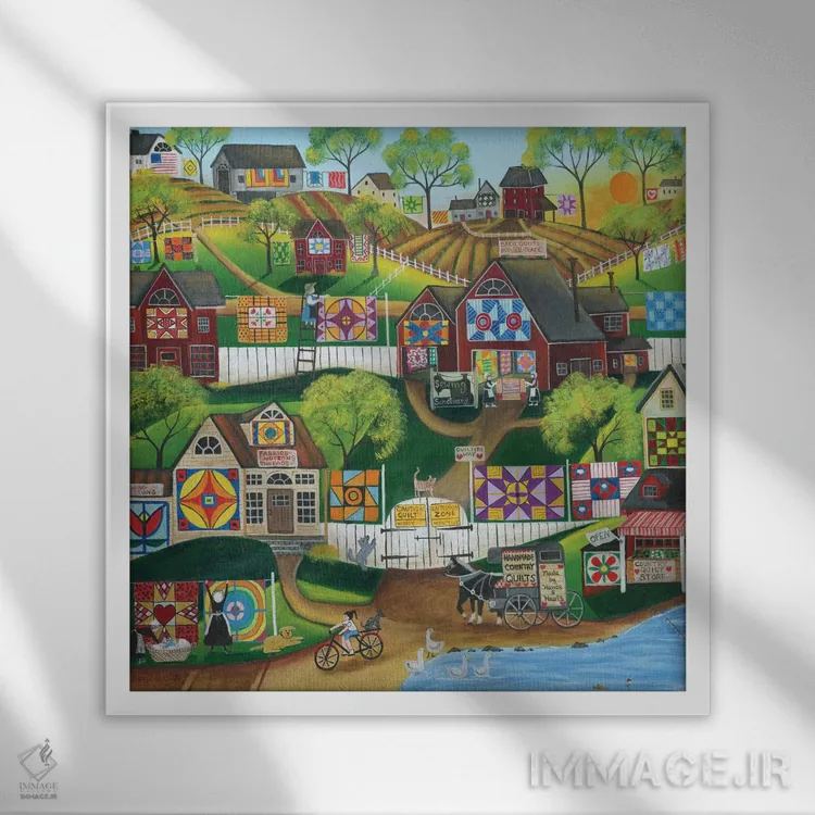 تابلو پناهگاه دوخت لحاف اثر شریل بارتلی - نمای قابدار سفید