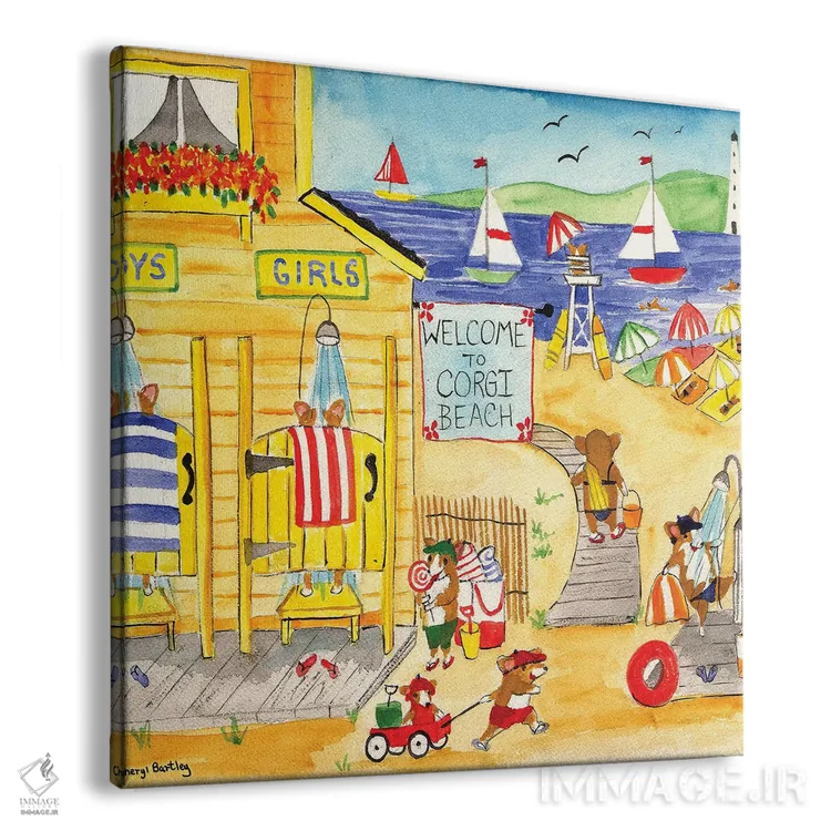 تابلو به ساحل سگهای کورگی خوش آمدید اثر شریل بارتلی - نمای پرسپکتیو محصول