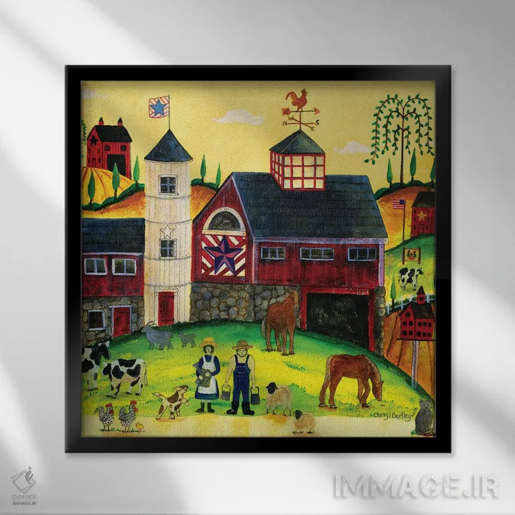 تابلو انبار قرمز، هنر مردمی مزرعه اثر شریل بارتلی - نمای قابدار مشکی