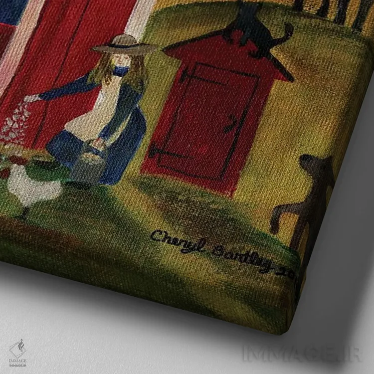 تابلو طلوع انبار قرمز، سفید، آبی (لانگ) اثر شریل بارتلی - نمای نزدیک بافت بوم