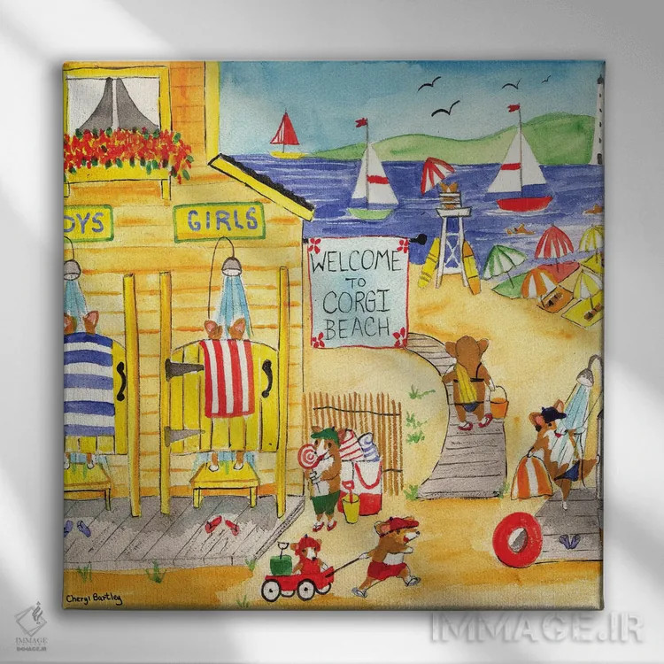 تابلو به ساحل سگهای کورگی خوش آمدید اثر شریل بارتلی - نمای روبهرو روی دیوار