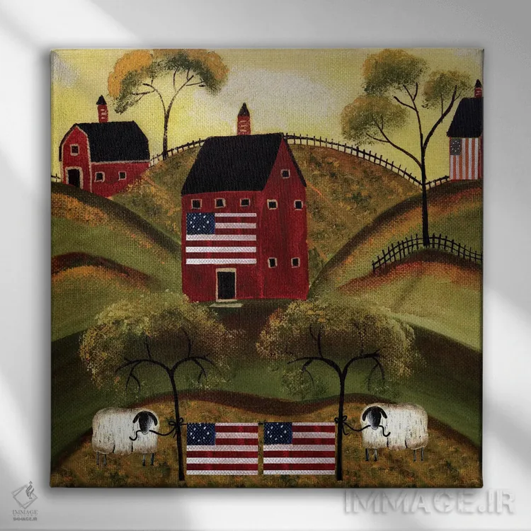 تابلو گوسفندان در انبارهای قرمز چهارم ژوئیه اثر شریل بارتلی - نمای روبهرو روی دیوار