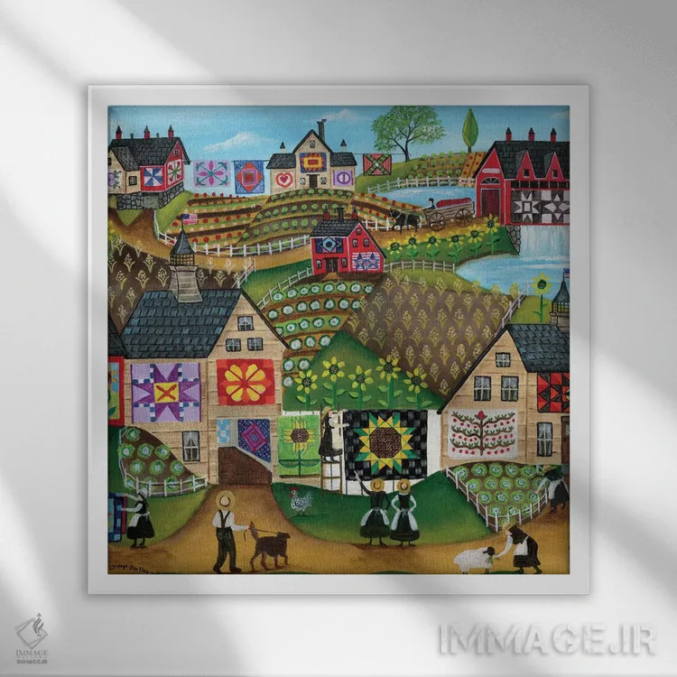 تابلو سرزمین آفتابگردان لحافدوزان اثر شریل بارتلی - نمای قابدار سفید