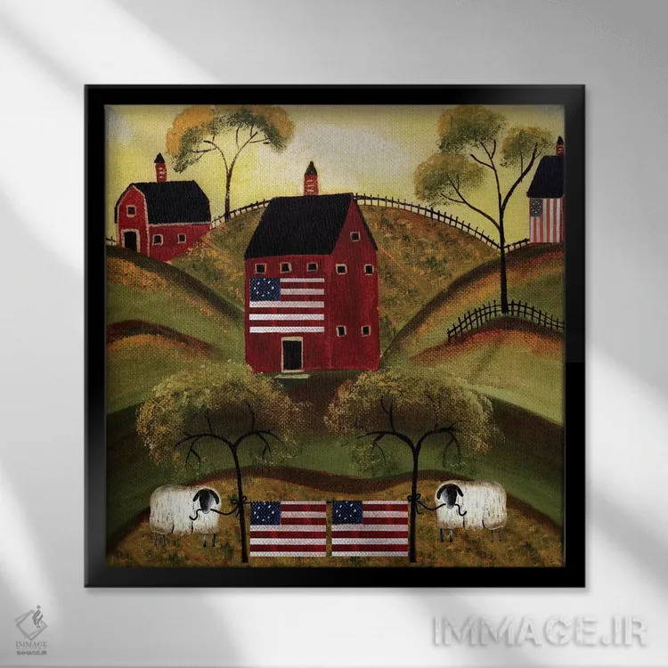 تابلو گوسفندان در انبارهای قرمز چهارم ژوئیه اثر شریل بارتلی - نمای قابدار مشکی