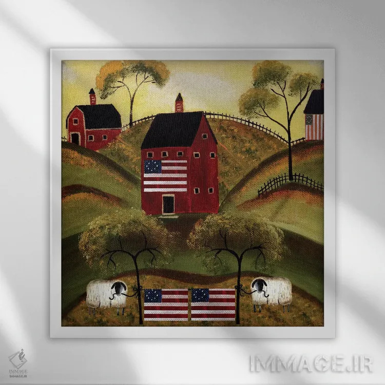 تابلو گوسفندان در انبارهای قرمز چهارم ژوئیه اثر شریل بارتلی - نمای قابدار سفید