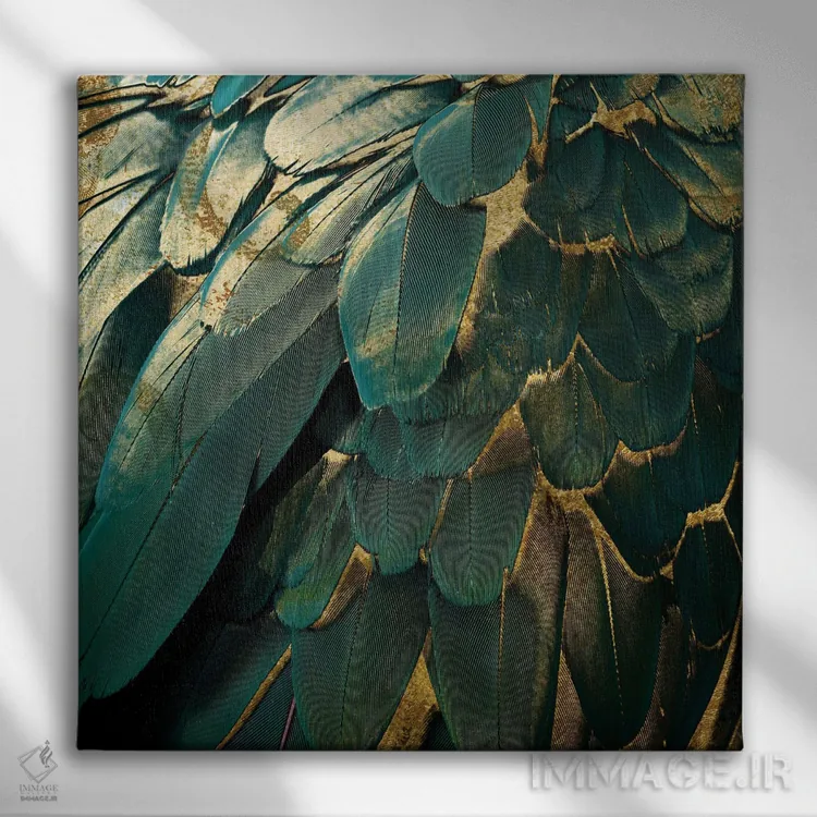 تابلو درخشش پرها اثر ساشا - نمای روبهرو روی دیوار