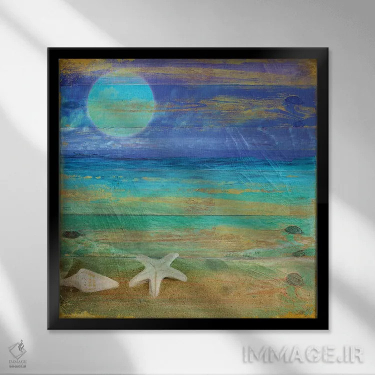 تابلو شب ماه فیروزهای اثر ساشا - نمای قابدار مشکی