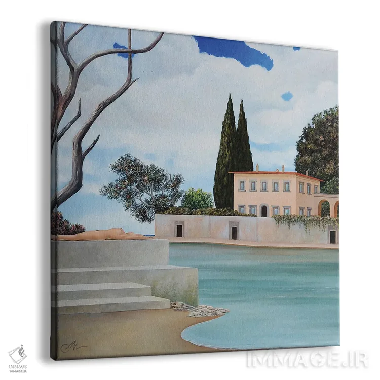 تابلو زن درازکش با ویلا و ابرها اثر چکو مارینیلو - نمای پرسپکتیو محصول