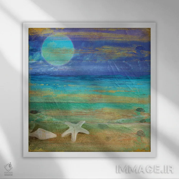 تابلو شب ماه فیروزهای اثر ساشا - نمای قابدار سفید