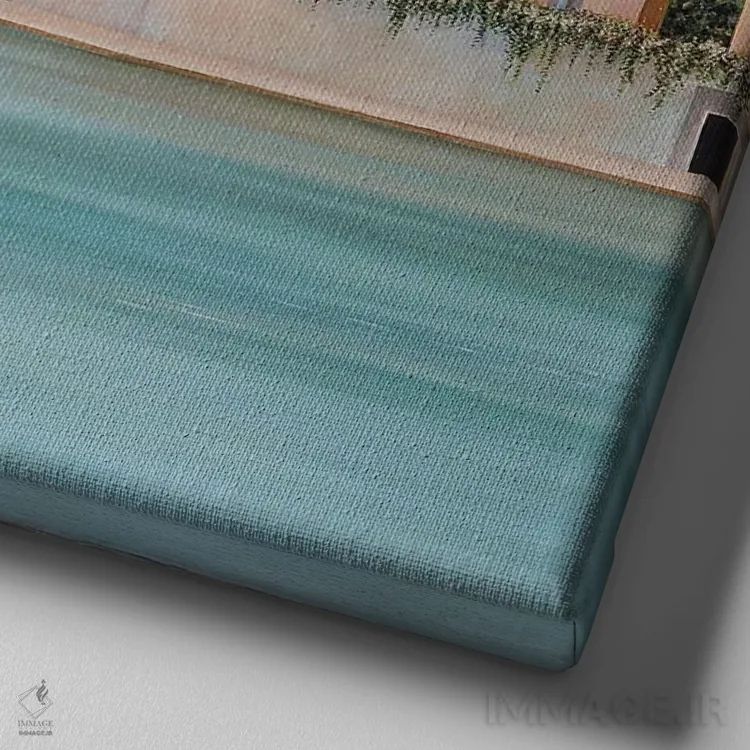 تابلو زن درازکش با ویلا و ابرها اثر چکو مارینیلو - نمای نزدیک بافت بوم