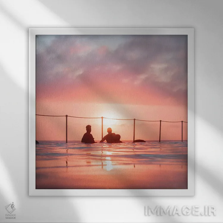 تابلو شنا در طلوع خورشید اثر شارلوت کرد - نمای قابدار سفید