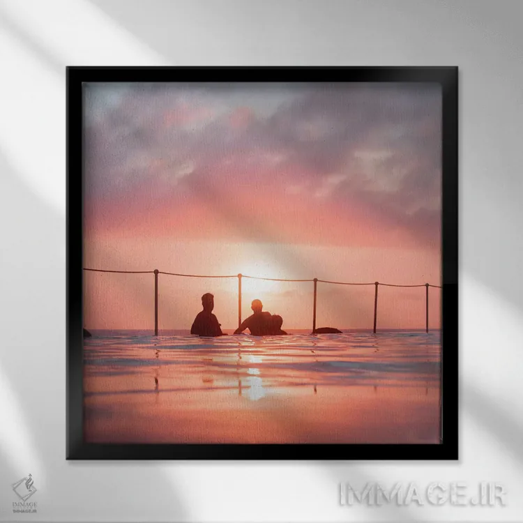 تابلو شنا در طلوع خورشید اثر شارلوت کرد - نمای قابدار مشکی